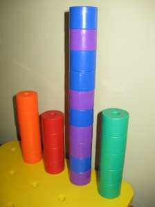 My sons routinely stacked these Discovery Toy blocks by randomly mixing the blue and purple, proof positive they were red-green colorblind.